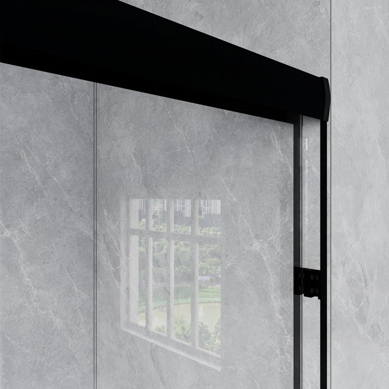 56-60 .In W X 60 .In H Double Sliding Shower Door With 1/4 Inch Thick Tempered Glass  In Matte Black  | Aluminum Frame | Stainless Steel Handle | Explosion Proof Film