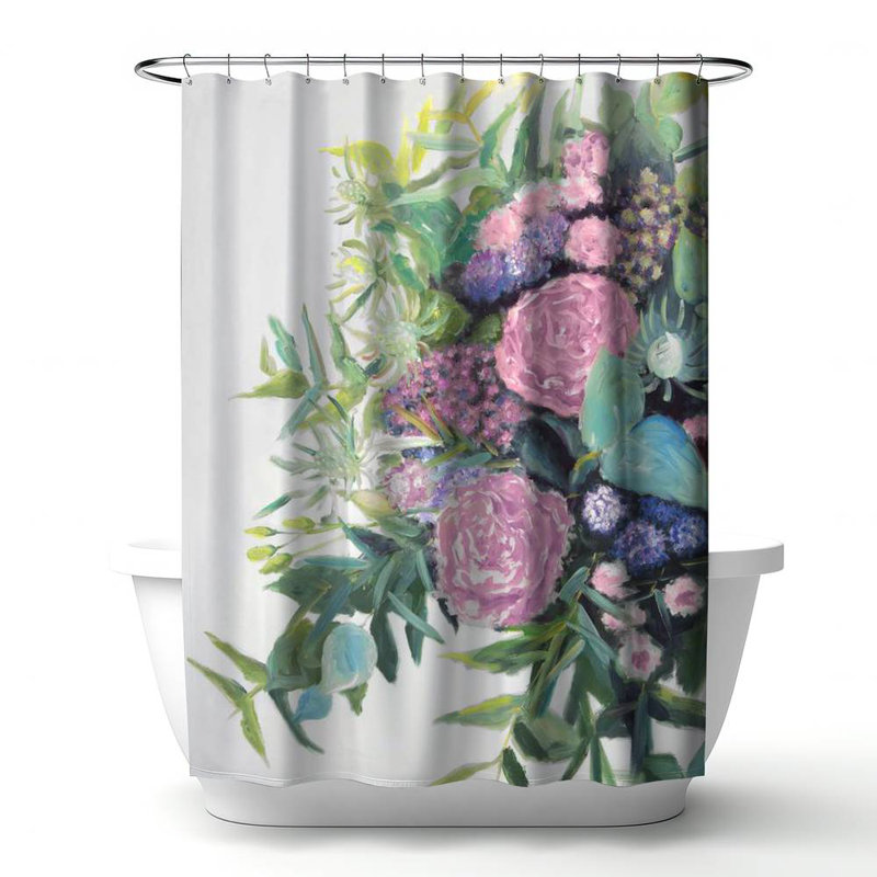 Bedroom Purple – Melody of Fuchsia Flowers – Polyester Shower Curtain, Dye Sublimation Print, 71" W × 74" L