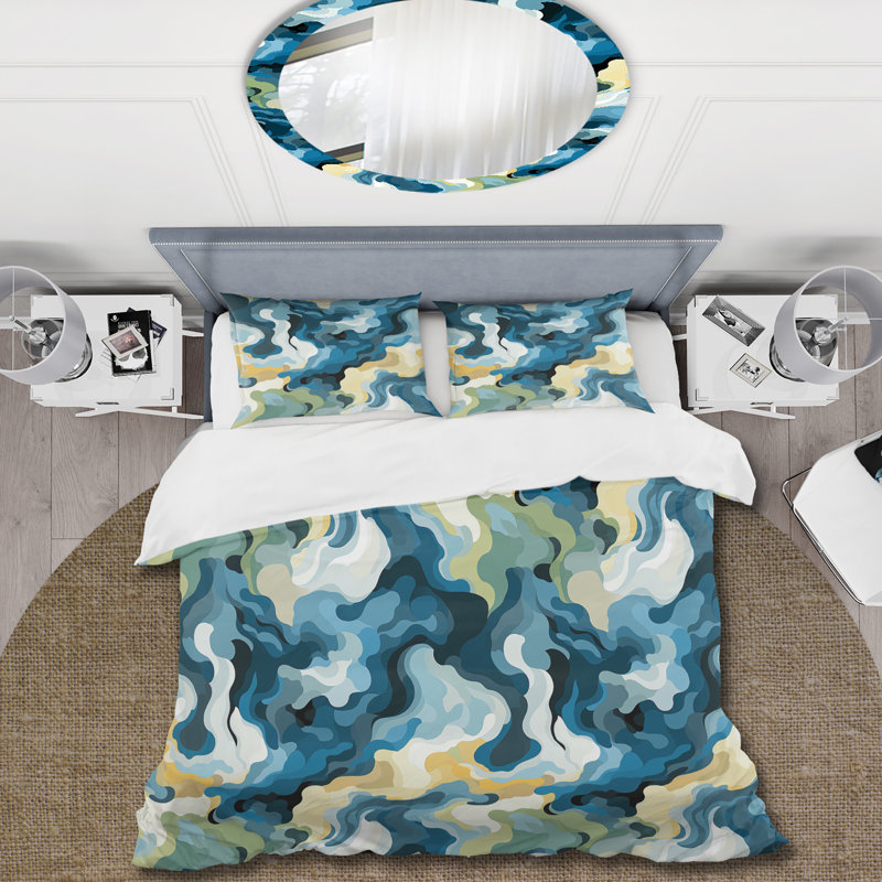 Blue Nomadic Blue Camouflage Camouflage Duvet Cover, King Duvet Cover + 2 King Shams