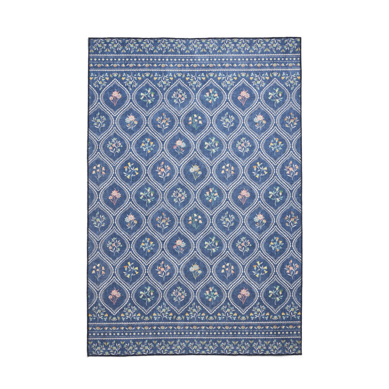 Floral Digitally Printed 122cm X 170cm Area Rug, Blue, Rectangle 152 x 230 cm