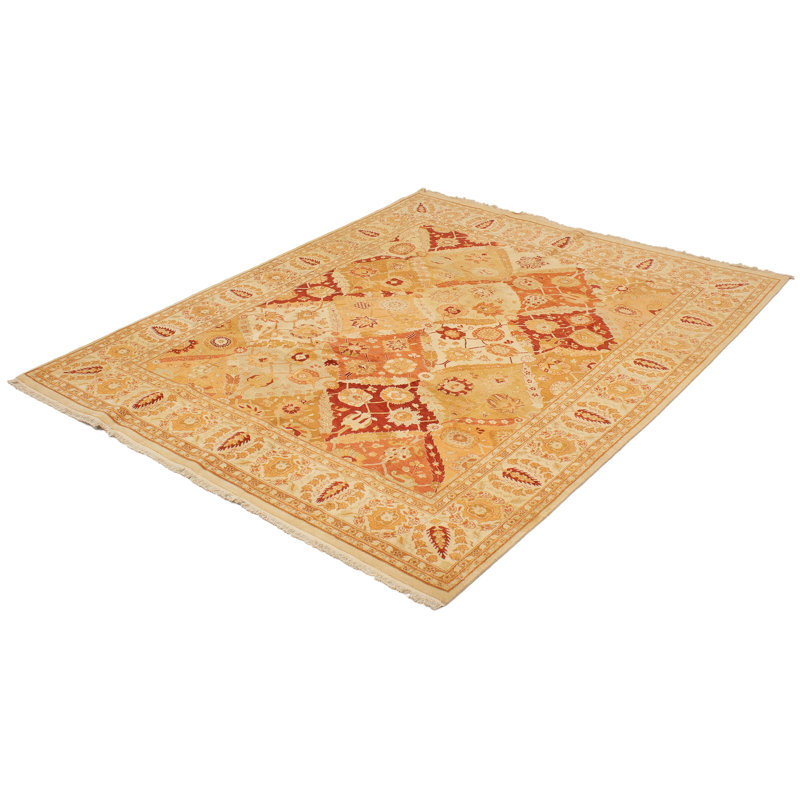 Tapis de bois one-of-kind-noué la 2010 ushak cuivre/crème/cuivre foncé 8 pi 2 po x 9 pi en laine de 10 po Vuslat