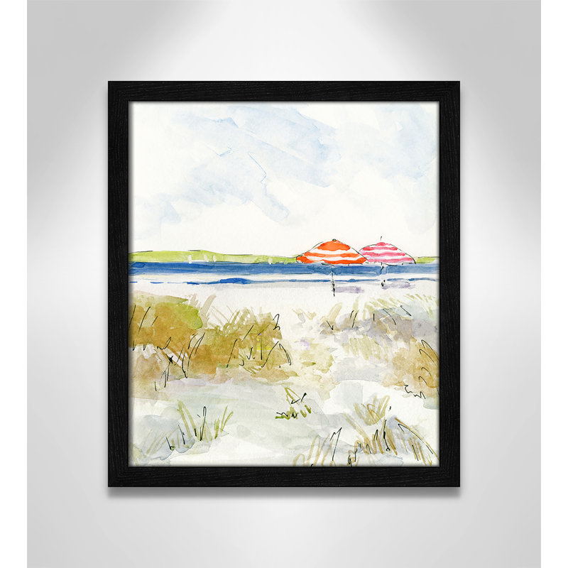 S Croquis de plage II - peinture encadrée, Cadre noir, H 15 po x l 13 po x P 0,75 po