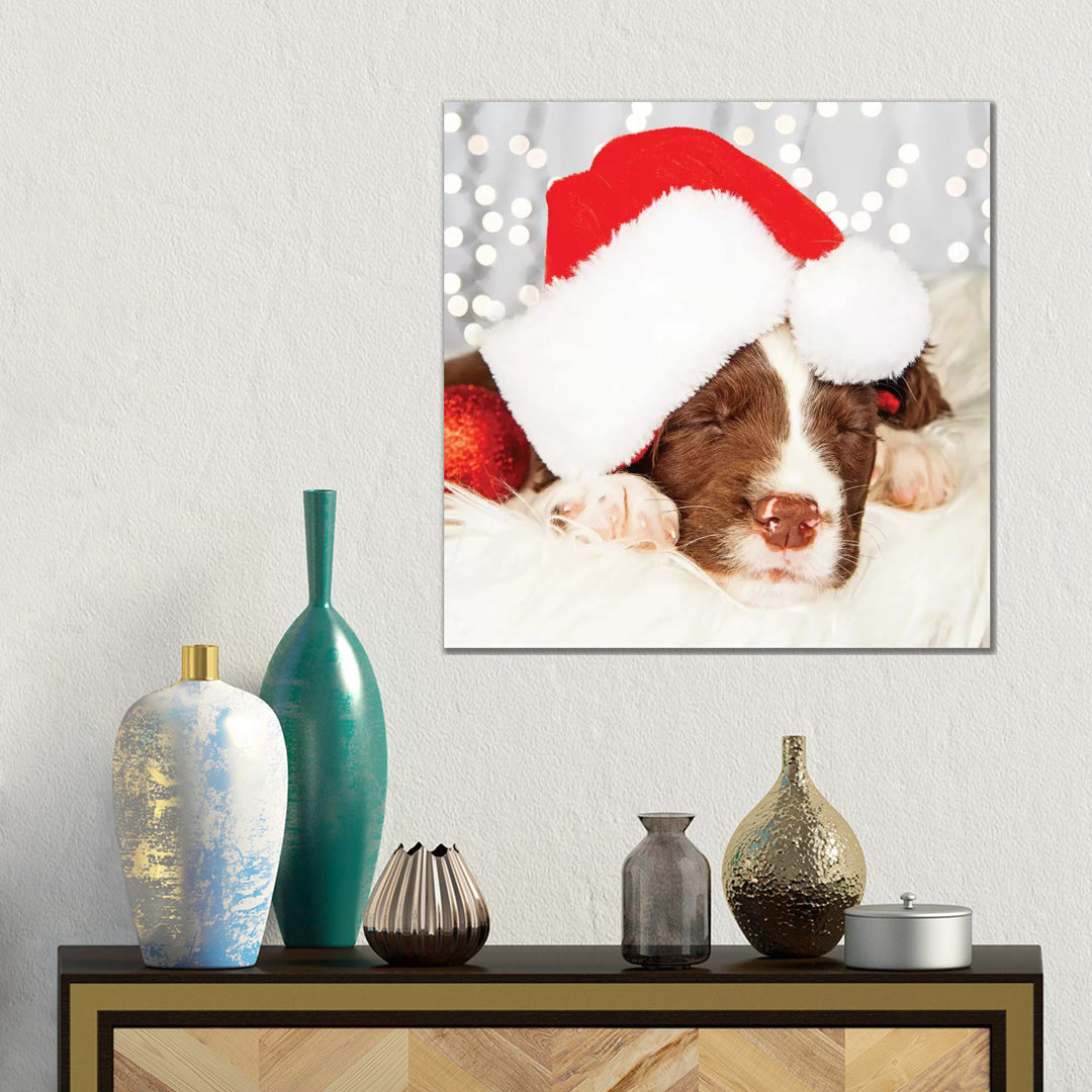 Puppy Wearing Santa Hat While Napping On II von Susan Richey - Gallery-Wrapped Canvas Giclée on Canvas