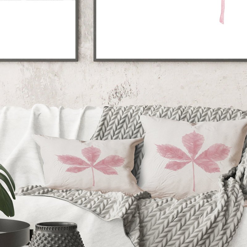 Coussin à une seule feuille d'arbre rose - imprimé traditionnel, 18 po x 18 po