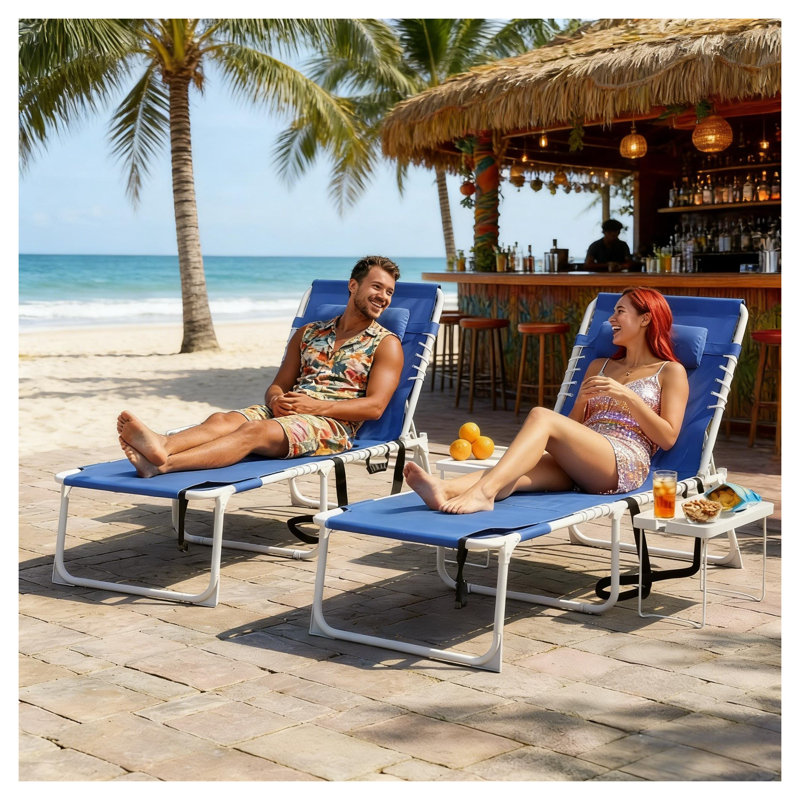Ensemble de chaise longue pliante bleu marine et table d'appoint (ensemble de 2)