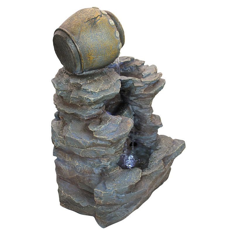 Natural Stone Look Spilling Jug LED Garden Fountain