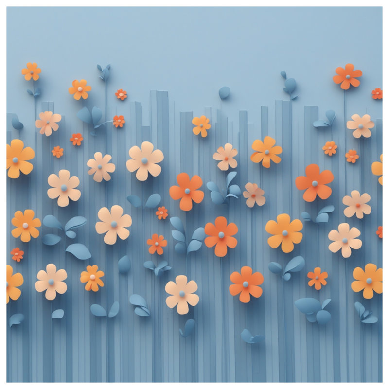 Orange Blue Flowers Comforter, King