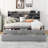 Full Size Wooden Captain Bed With Built-In Bookshelves,Three Storage Drawers And Trundle,Light Grey