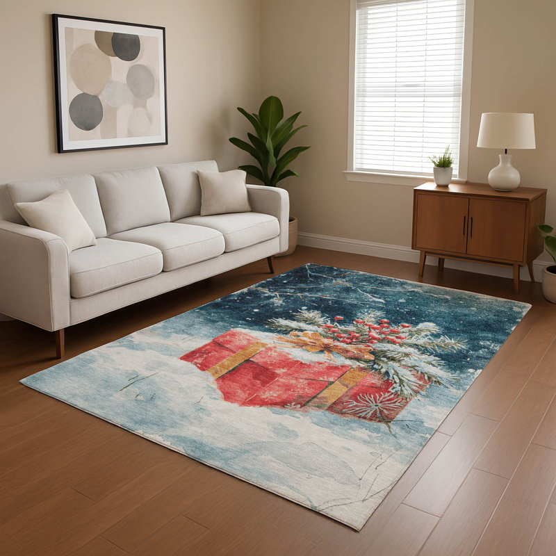 Premium Machine Washable Dockside AMF1805 Christmas Present Rug, Rectangle 8' x 10'
