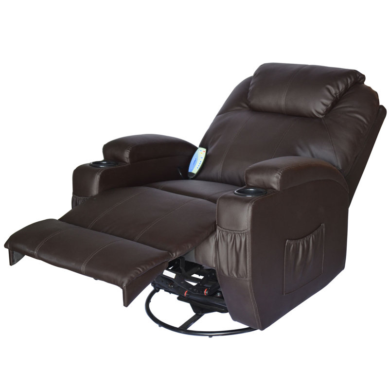Fauteuil inclinable manuel pivotant en similicuir de 32 po de largeur avec fonction de massage Lexington