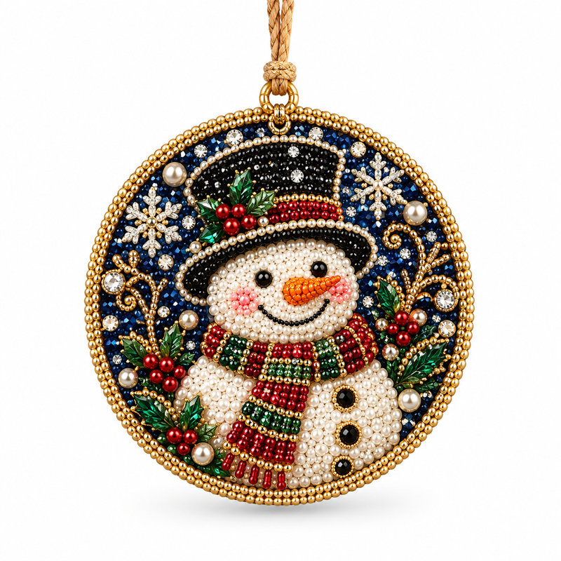 Ensemble de 6 ornements de Noël flocon de neige bricolage perle, décorations d'arbre de Noël artisanal