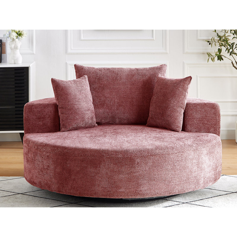 Canapé rembourré en chenille de 55 po de largeur avec 2 coussins, Rose