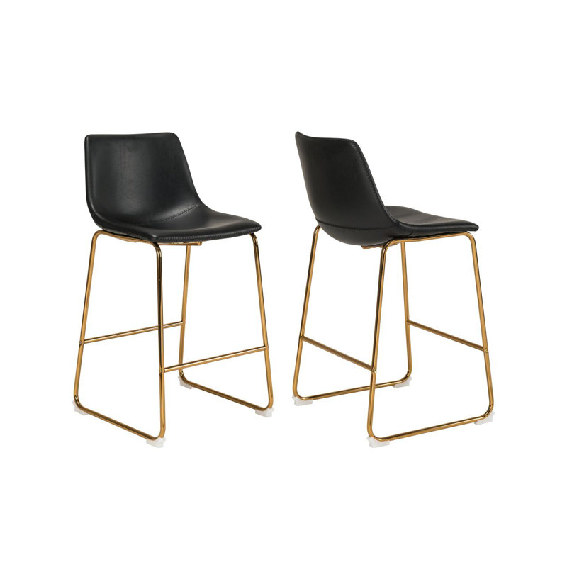 Tabouret de comptoir en faux cuir noir avec base dorée, Noir, Tabourets de bar (siège d'une hauteur de 29,5 po)