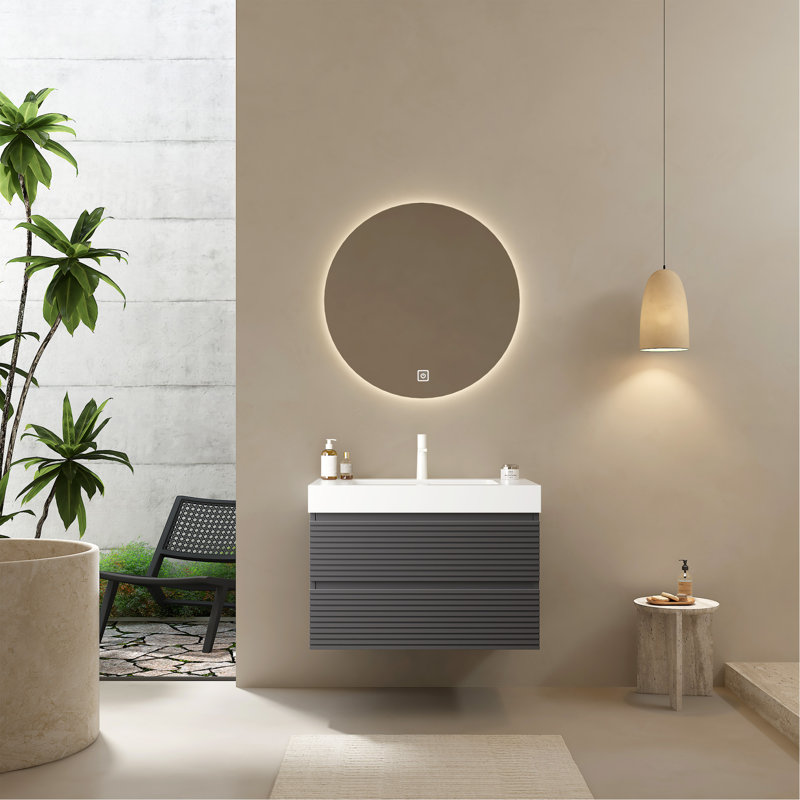 Meuble-lavabo élégant avec lavabo en acrylique haute performance et grand espace de rangement