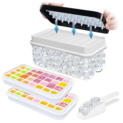 Ice Trays For Freezer With Lid And Bin,Ice Cube Trays For Freezer With 2 Trays,Easy Release 64 Pcs Ice For Chilling Cocktails Whiskey(Black) -  Prep & Savour, 76E4CCF6CDCE40AB8ECAE495D52D9EA0