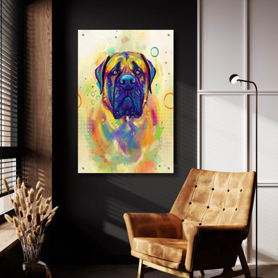 Art mural en verre Epic Art «Pop Art Mastiff» par Furbaby Affiliates