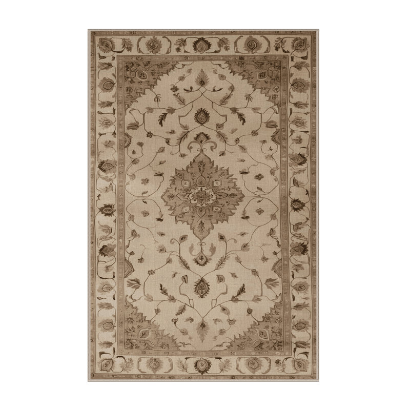 Tapis brun Tabriz lavable à la machine, Rectangulaire 7 pi x 10 pi
