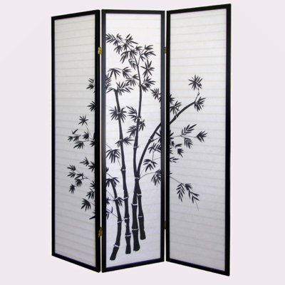 70 Inch Tall 3-Panel Bamboo Room Divider Screen, Black Finish | Gift Idea