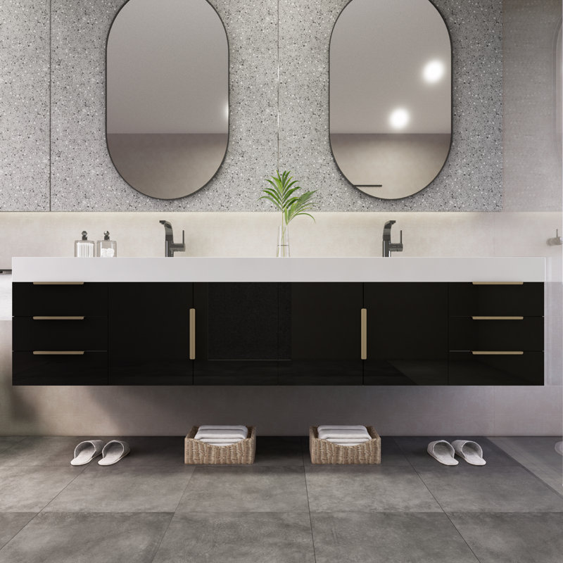 Natrona 83.4'' Double Bathroom Vanity with Acrylic Top, High Gloss Black