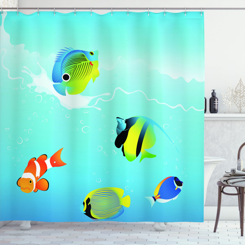 Rideau de douche tropical fish simple, H 69 po x l 70 po
