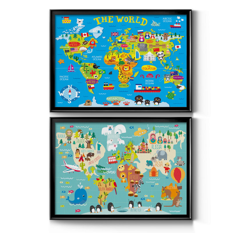 Carte du monde sur toile de qualité supérieure - prête à être accrochée, H 22,5 po x l 61 po x P 1,5 po, Noir, Blanc