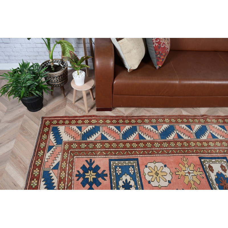 Tapis turc rétro fait à la main avec motif géométrique coloré pour décorer une maison et un salon rustique