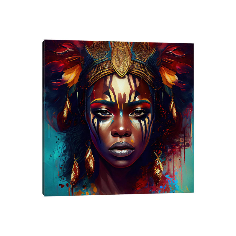Femme de guerre puissante d'Afrique III, Canevas, H 12 po x l 12 po x P 1,5 po