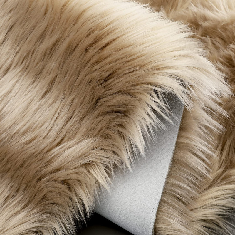 Malaiah Shag Faux Sheepskin Fur Area Rug in Beige, Round 3'