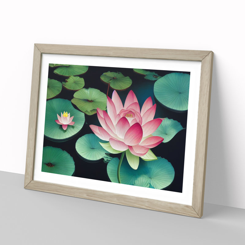 Shimmering Lotus Flower - Framed Print, 25cm H x 34cm W x 2cm D, Oak