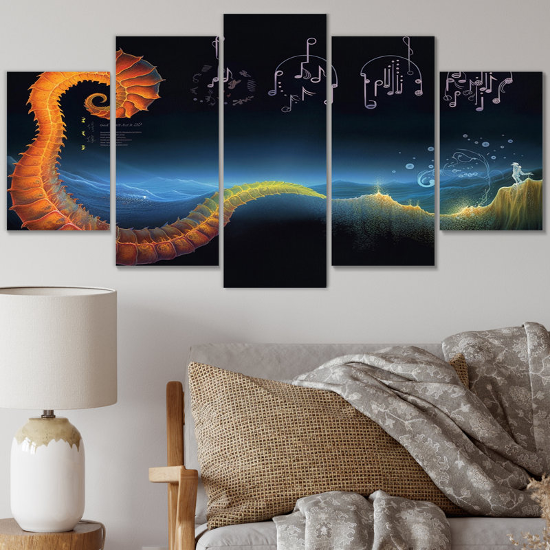Futur harmonie Soundwaves Ocean Seascape II - formes abstraites, impression d'art mural - 5 panneaux