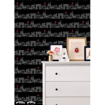 Miraculous Ladybug Charming Paris Black Peel and Stick Wallpaper