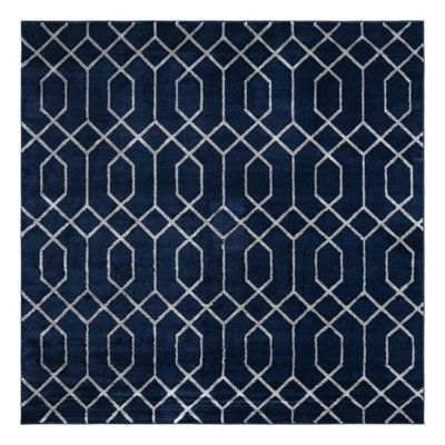 Glam Navy Blue Silver Area Rug