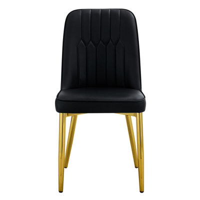 Modern Pu Chairs, Gold Metal Legs, Wear- And Age- Dining Chairs With Black Seat, Simple Yet Elegant