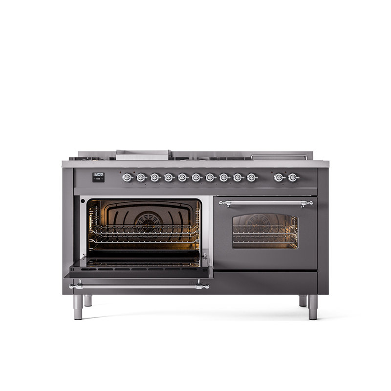 ILVE Nostalgie II Series 60 inch Dual Fuel Range with 5 Sealed Burners, Griddle, Frenchtop (Glass Door), Liquid Propane