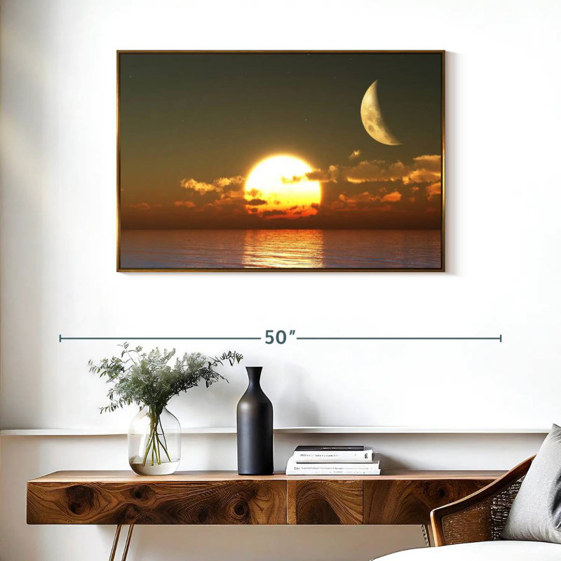 Coucher de soleil sur la lune, Cadre flottant doré, 37 po x 25 po