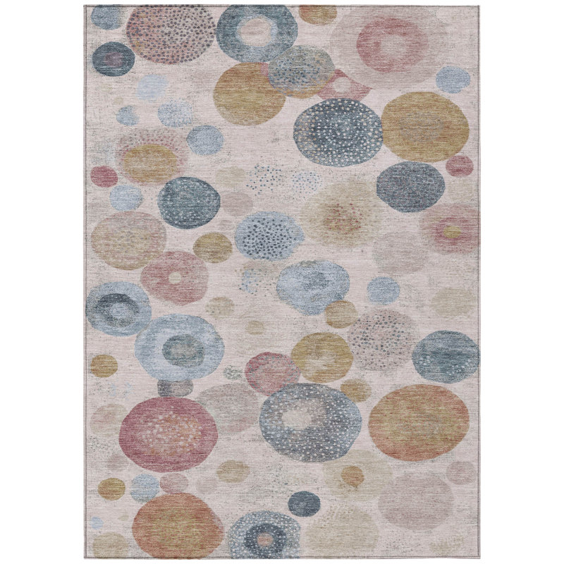 Machine Washable Indoor/Outdoor Xhevrie Blush Rug, Rectangle 5' x 7'6"