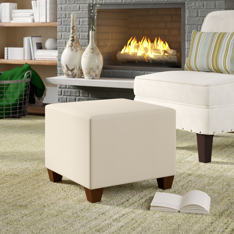 Connie Upholstered Ottoman, Performance Velvet Snow