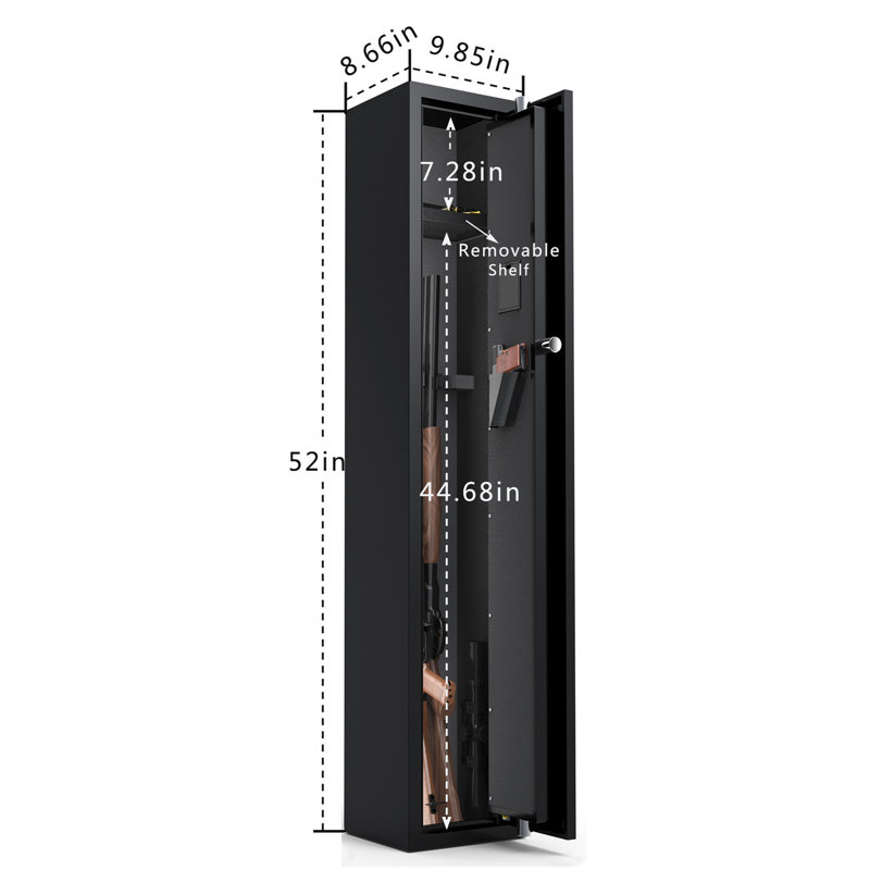Larger And Deeper Gun Safe, Quick Access Metal Rifle Safe Security Cabinet With Removeable Shelf