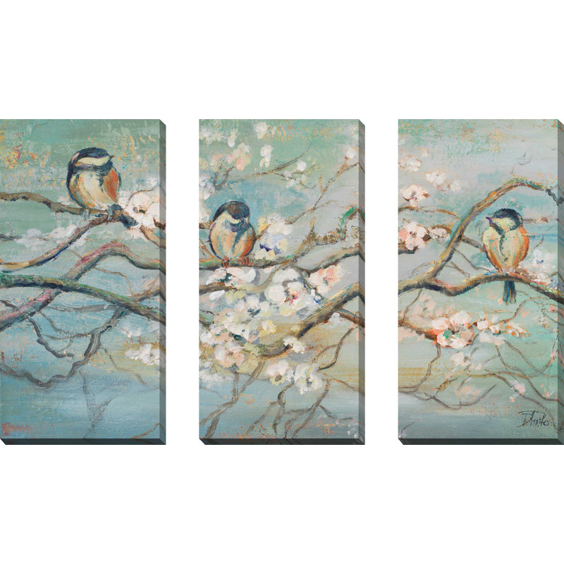 «Spring Branch With Birds», ensemble de 3 impressions sur toile