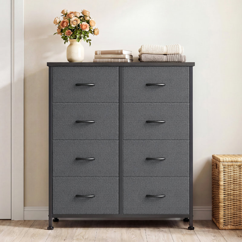 Commode de chambre à coucher avec commode haute 8 tiroirs, Gris