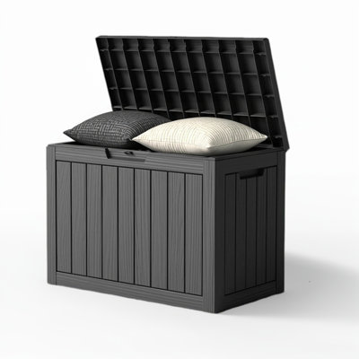 45 Gallon Outdoor Storage Box, Weather-Resistant Resin Deck Box with Woodgrain Finish for Patio Cushions, Garden Tools and Pool Accessories