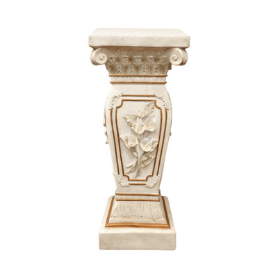 1 PCS European Style Floral Carved Roman Column Pedestal, Resin Decorative Pillar, Elegant Garden & Courtyard Display Stand for Statues & Ornaments 22.05" H x 9.06" W