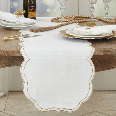 Embroidered Polka Dot Table Runner w/ Scallop Edge