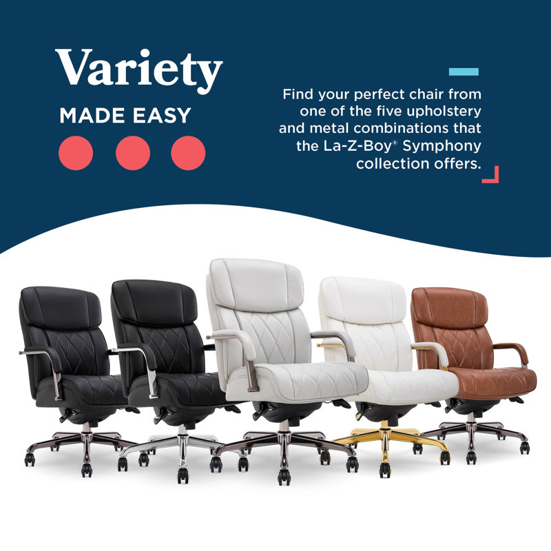 La-Z-Boy Symphony Executive Office Chair, Diamond-Tufted Seat and Back, Pocket Coil Cushion, Gray, Graphite