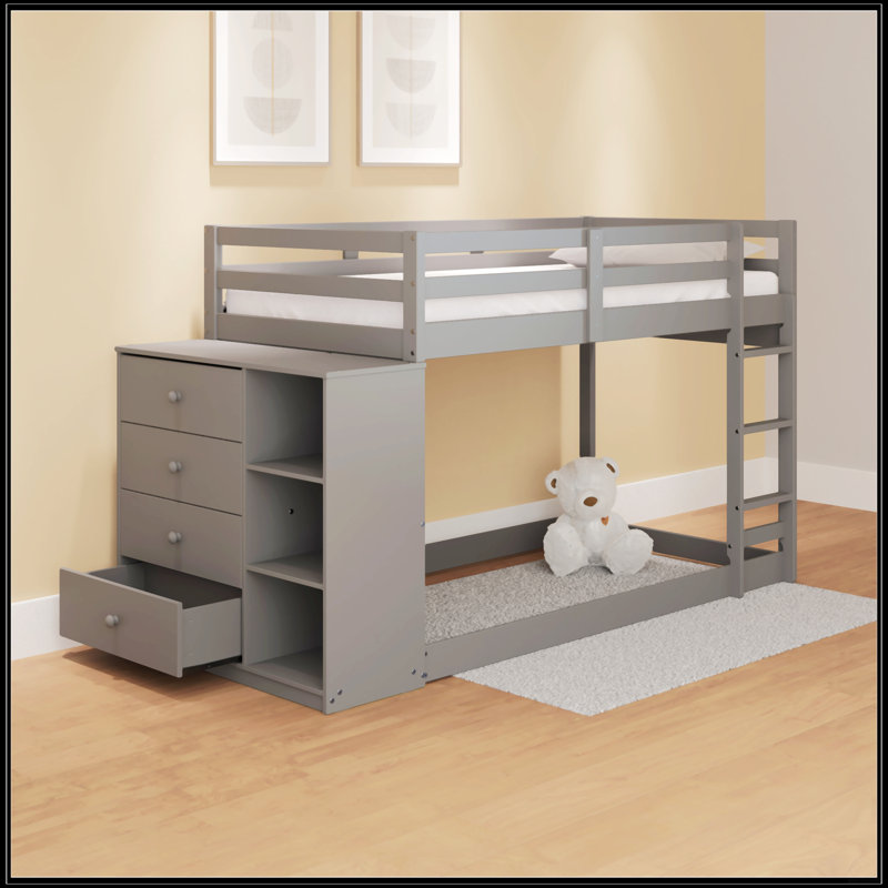 Grey Finish Twin/Twin Bunk Bed With 4 Drawers And 3 Compartments