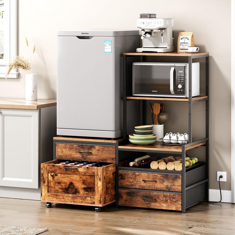 Mini support de réfrigérateur avec porte-bouteilles et prise de vin, Rustic Brown