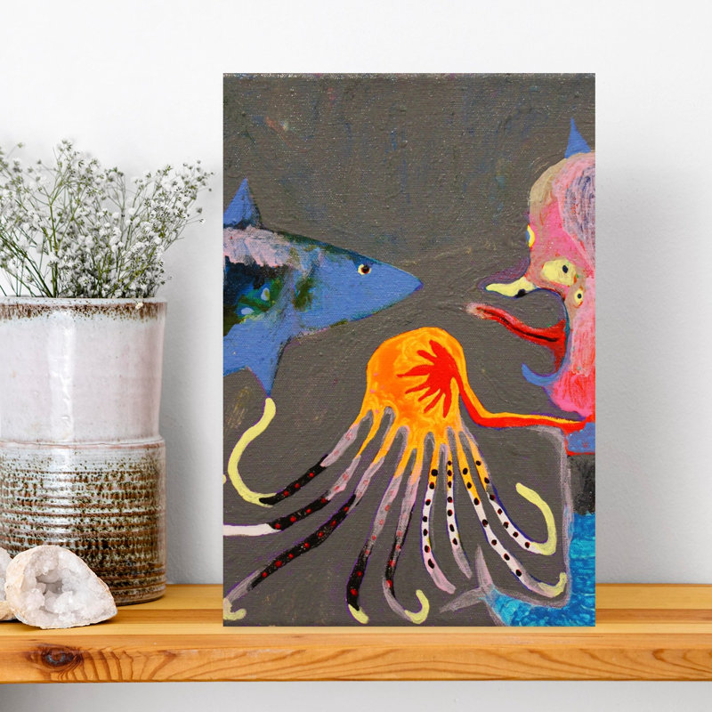 Colorful Fantasy Creatures Contemporary Octopus Shark Ocean Wall Art Print by Fedele Frost - Print, 45.72cm H x 30.48cm W
