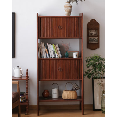 Mid Century Modern Teak Bookcase with Tambour Roll-up Doors
