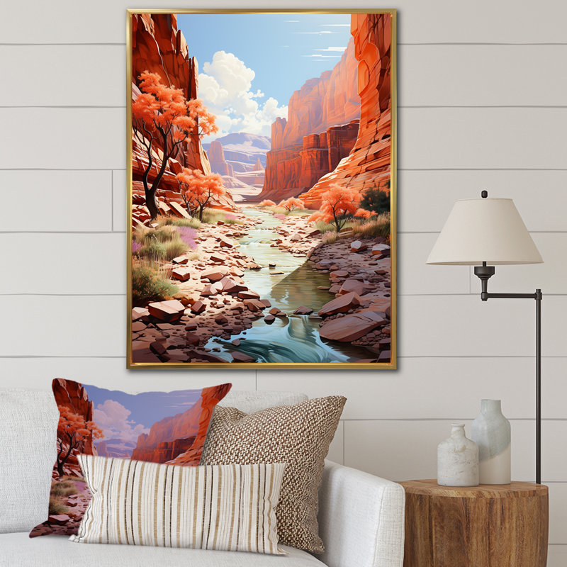 «Desert Canyon Water Stream», reproduction sur toile, H 20 po x l 12 po x P 1 po, Cadre flottant doré