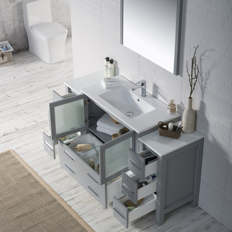 60" Single Bathroom Vanity with Sink, Metal Gray